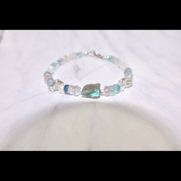 Morganite Herkimer Diamond & Moonstone Bracelet - Picture 3 of 4